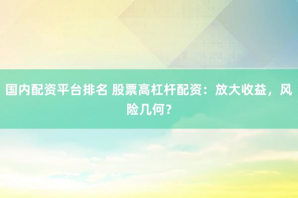 国内配资平台排名 股票高杠杆配资：放大收益，风险几何？