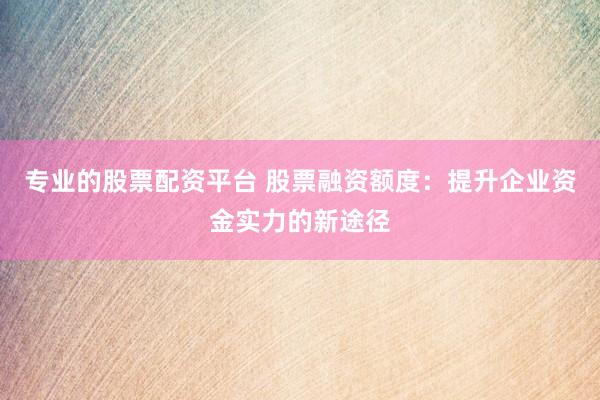 专业的股票配资平台 股票融资额度：提升企业资金实力的新途径