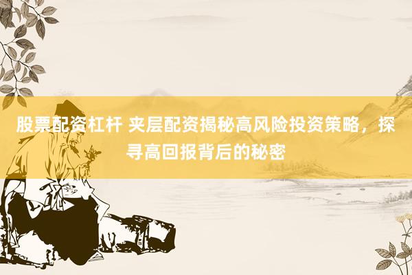 股票配资杠杆 夹层配资揭秘高风险投资策略，探寻高回报背后的秘密
