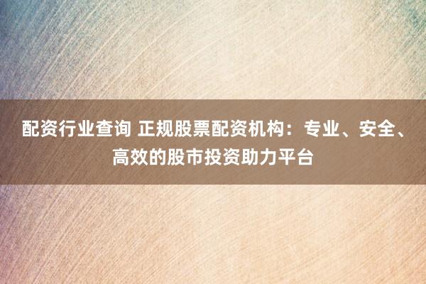 配资行业查询 正规股票配资机构：专业、安全、高效的股市投资助力平台