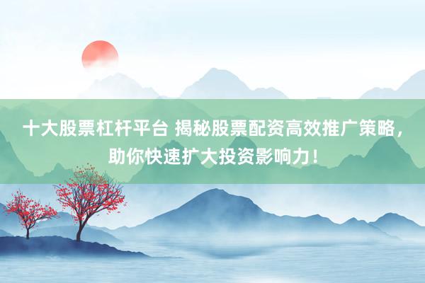 十大股票杠杆平台 揭秘股票配资高效推广策略，助你快速扩大投资影响力！