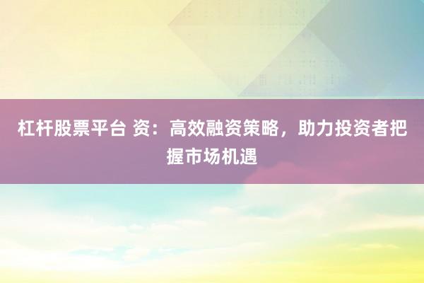 杠杆股票平台 资：高效融资策略，助力投资者把握市场机遇