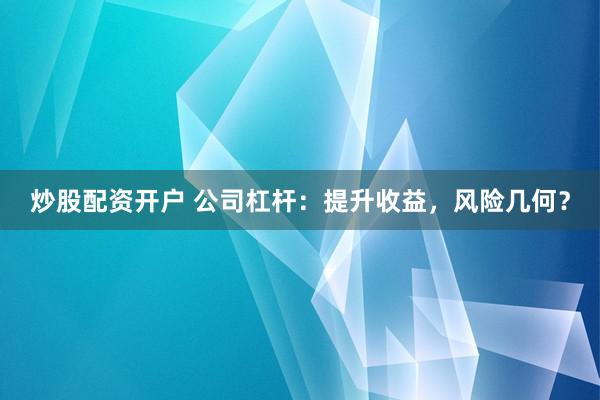 炒股配资开户 公司杠杆：提升收益，风险几何？