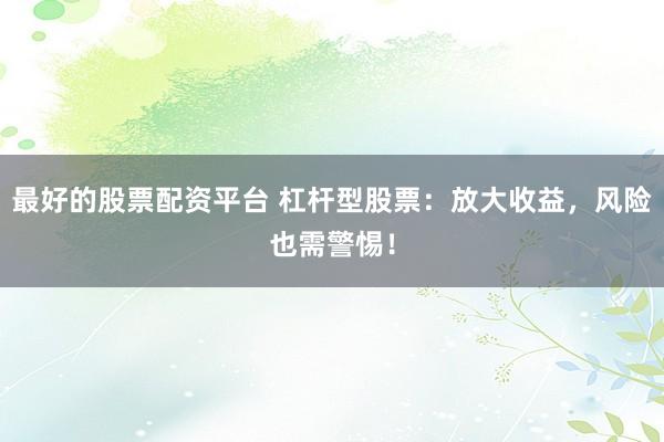 最好的股票配资平台 杠杆型股票:放大收益,风险也需警惕!