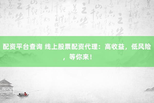 配资平台查询 线上股票配资代理：高收益，低风险，等你来！