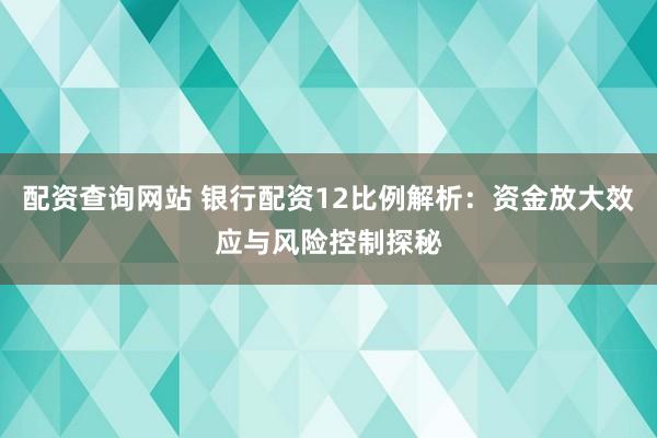 配资查询网站 银行配资12比例解析：资金放大效应与风险控制探秘
