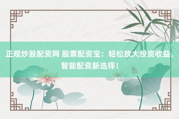 正规炒股配资网 股票配资宝：轻松放大投资收益，智能配资新选择！